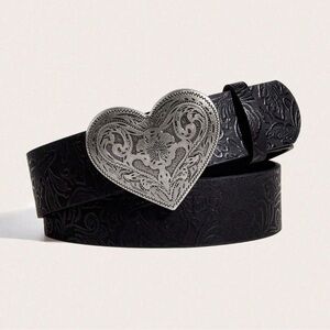 Luxe Black Vegan Leather Vintage Look heart Buckle Belt S M L XL
